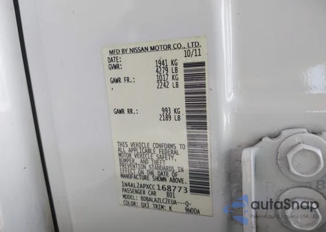 2012 Nissan Altima 2.5 z USA, uszkodzony, nr VIN 1N4AL2APXCC168773